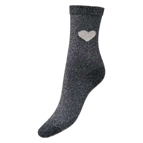 Chaussettes hautes noires unies avec un imprimé cœur à la cheville