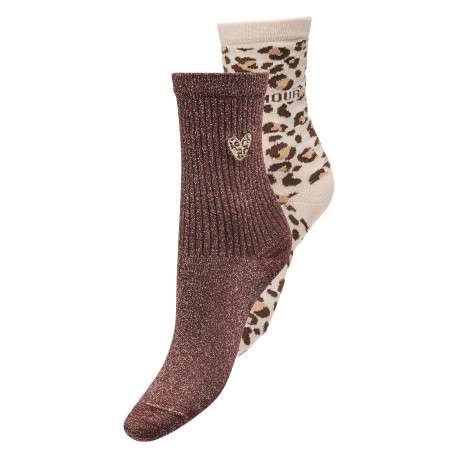 Lot de 2 paires de chaussettes hautes bordeaux et à motifs léopard