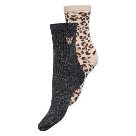Lot de 2 paires de chaussettes hautes noires et à motif léopard