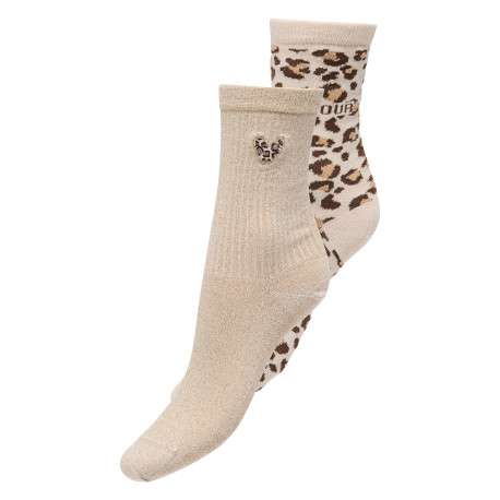 Lot de 2 paires de chaussettes hautes beiges et à motifs léopard