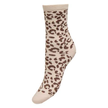 Chaussettes hautes en coton mélangé beige à motifs léopard