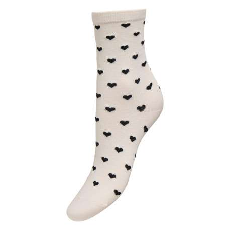 Chaussettes hautes en coton mélangé écru à motifs cœurs