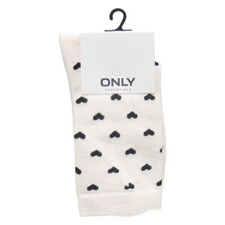 Chaussettes hautes en coton mélangé écru à motifs cœurs - Image 2