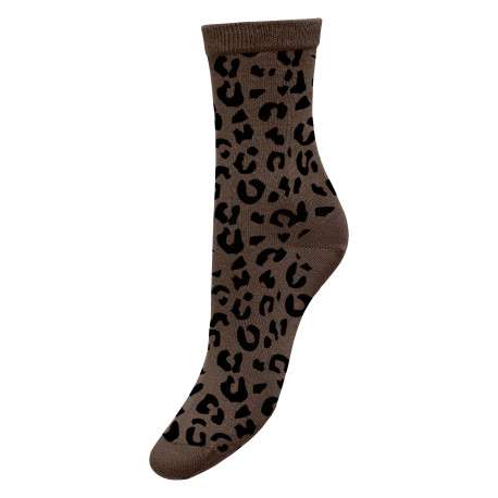 Chaussettes hautes en coton mélangé marron à motifs léopard