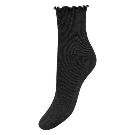 Chaussettes hautes anthracite unie avec une finition festonnée