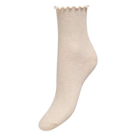 Chaussettes hautes écrue unie avec une finition festonnée