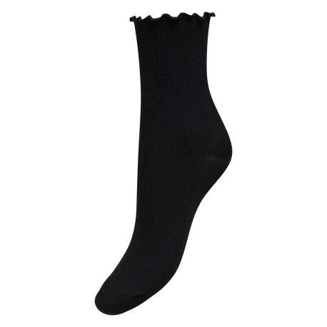 Chaussettes hautes noire unie avec une finition festonnée