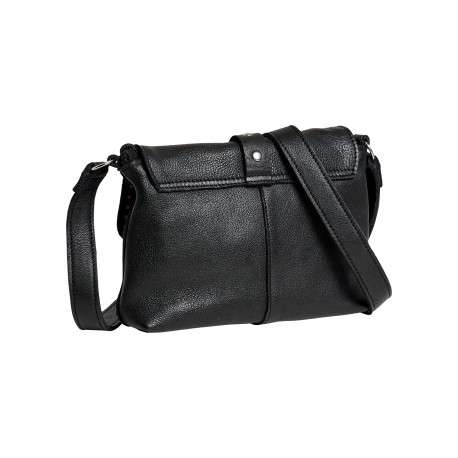 Sac à bandoulière en cuir de vache noir uni avec un rabat et un bouton-pression - Image 2