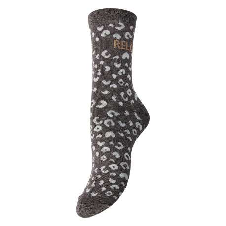 Chaussettes hautes taupe avec motifs animaliers et fil lurex