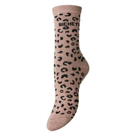 Chaussettes hautes beiges à motif animalier avec imprimé bichette