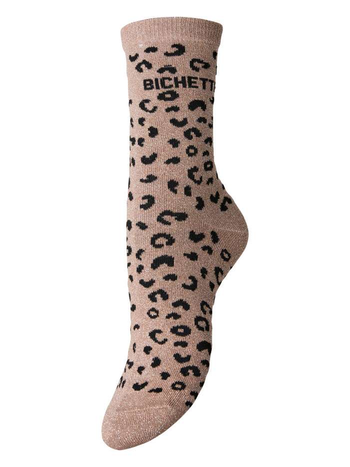 Chaussettes hautes beiges à motif animalier avec imprimé bichette