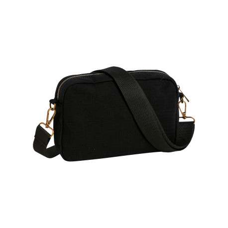 Sac à bandoulière en coton noir uni muni d'une fermture à zip - Image 2