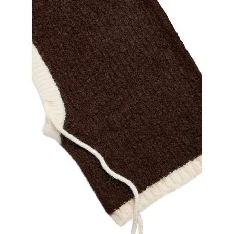 Cagoule chocolat unie avec bords blancs et maille effet mousse - Image 2