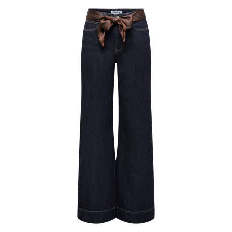 Jean en coton brut uni avec une coupe bootcut et une ceinture à la taille