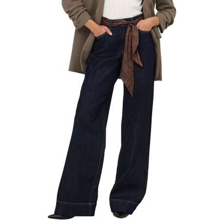 Jean en coton brut uni avec une coupe bootcut et une ceinture à la taille - Image 3