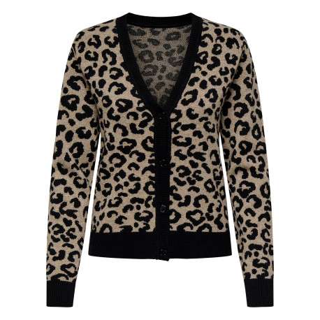 Gilet léopard à motifs avec une coupe droite et des manches longues