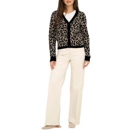 Gilet léopard à motifs avec une coupe droite et des manches longues - Image 3