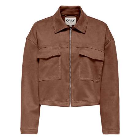 Blouson camel uni avec une coupe cropped et un col à revers