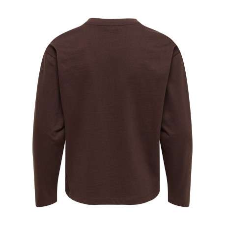 T-shirt en coton marron uni avec une coupe droite et des manches longues - Image 2