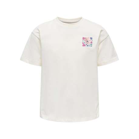 T-shirt en coton biologique écru imprimé avec une coupe droite