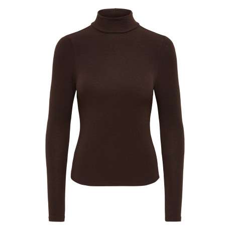 Top marron uni avec une coupe ajustée et des manches longues