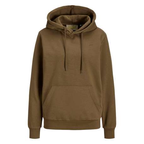 Sweat en coton mélangé taupe à coupe droite pourvu d'un col à capuche