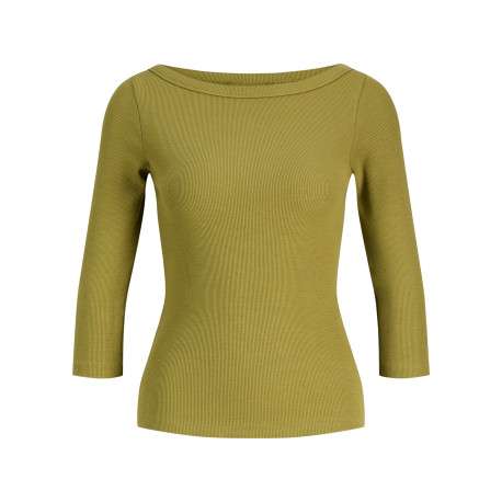 Top en coton biologique olive à coupe droite pourvu d'un col bateau
