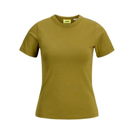 T-shirt en coton biologique olive à coupe droite pourvu d'un col rond