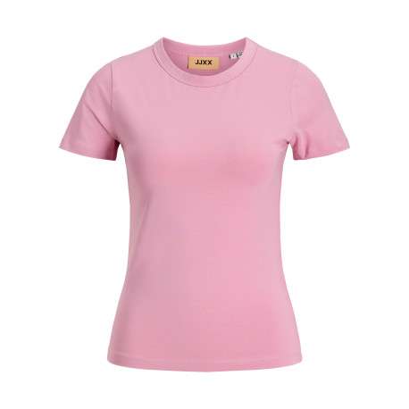 T-shirt en coton biologique rose à coupe droite pourvu d'un col rond