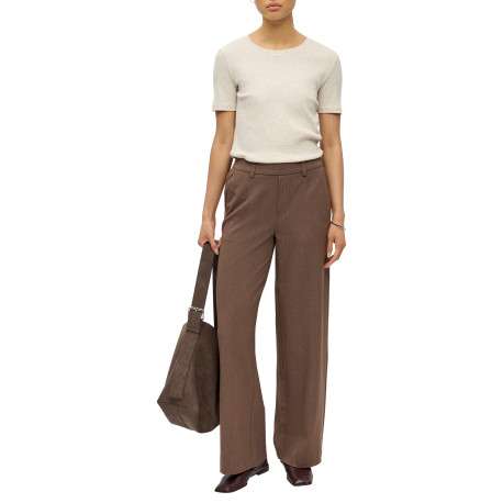 Pantalon chino brun coupe wide leg avec une taille partiellement élastiquée - Image 5