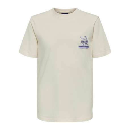 T-shirt en coton écru à imprimé avec une coupe droite et un col rond