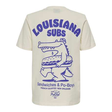 T-shirt en coton écru à imprimé avec une coupe droite et un col rond - Image 2