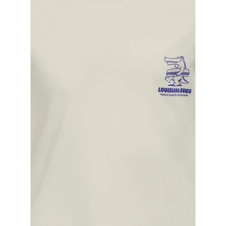 T-shirt en coton écru à imprimé avec une coupe droite et un col rond - Image 3
