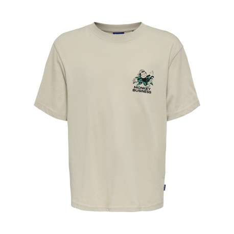 T-shirt en coton biologique beige à imprimé avec une coupe droite et un col rond