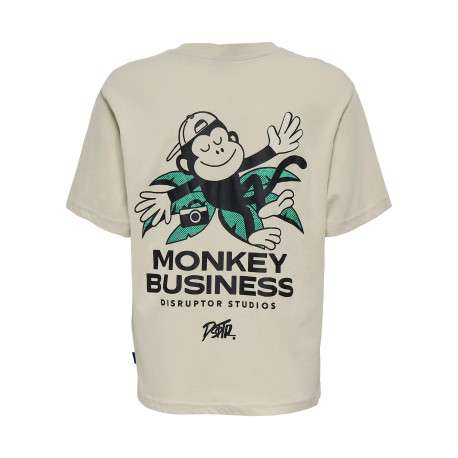 T-shirt en coton biologique beige à imprimé avec une coupe droite et un col rond - Image 2