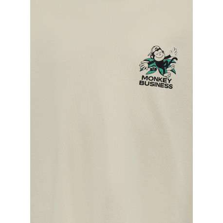 T-shirt en coton biologique beige à imprimé avec une coupe droite et un col rond - Image 3