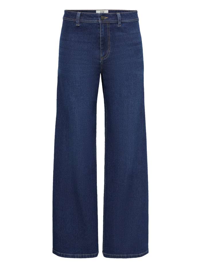 Jean brut uni avec une coupe bootcut muni d'un zip et d'un bouton