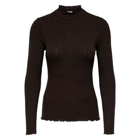 T-shirt chocolat uni avec une coupe moulante et un col montant