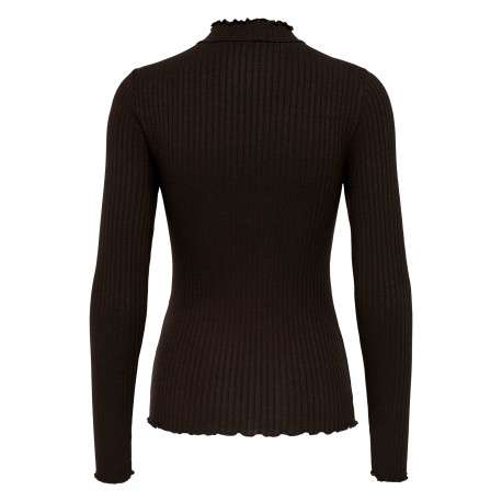 T-shirt chocolat uni avec une coupe moulante et un col montant - Image 2