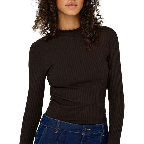 T-shirt chocolat uni avec une coupe moulante et un col montant - Image 6