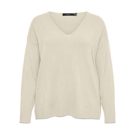 Pull écru à coupe ample pourvu d'un col v et de manches longues