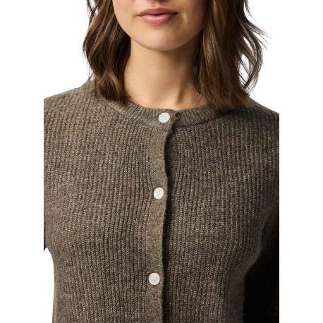Gilet taupe uni avec une coupe droite et un col rond muni de boutons - Image 4