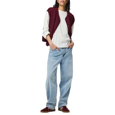 Gilet bordeaux uni à coupe droite avec un col V et une fermeture à pressions