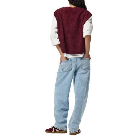 Gilet bordeaux uni à coupe droite avec un col V et une fermeture à pressions - Image 2