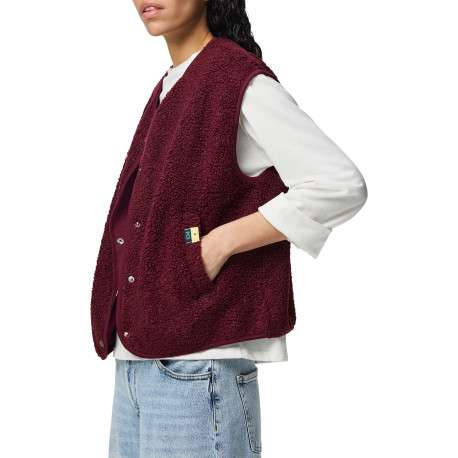 Gilet bordeaux uni à coupe droite avec un col V et une fermeture à pressions - Image 3
