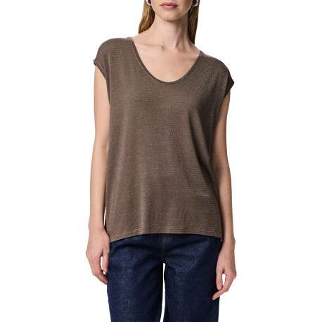 T-shirt taupe uni avec une coupe droite et des manches courtes