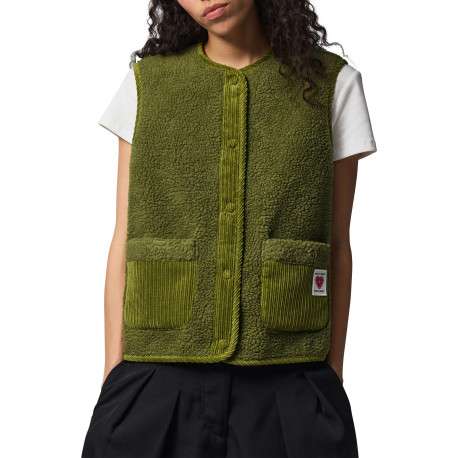 Gilet vert uni à coupe droite avec un col rond et sans manche