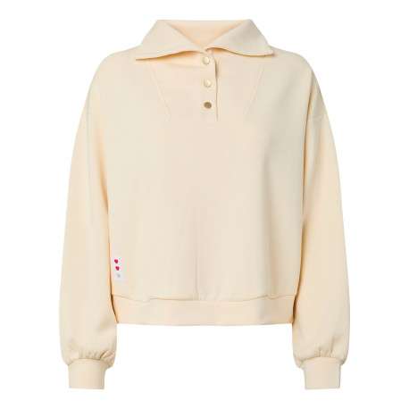 Sweat beige uni avec une coupe droite et un col à revers avec boutons