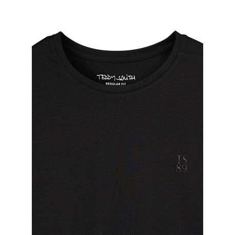 T-shirt noir uni avec une coupe droite et des manches courtes - Image 3