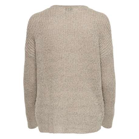 Pull beige uni avec une coupe droite et des manches longues - Image 2